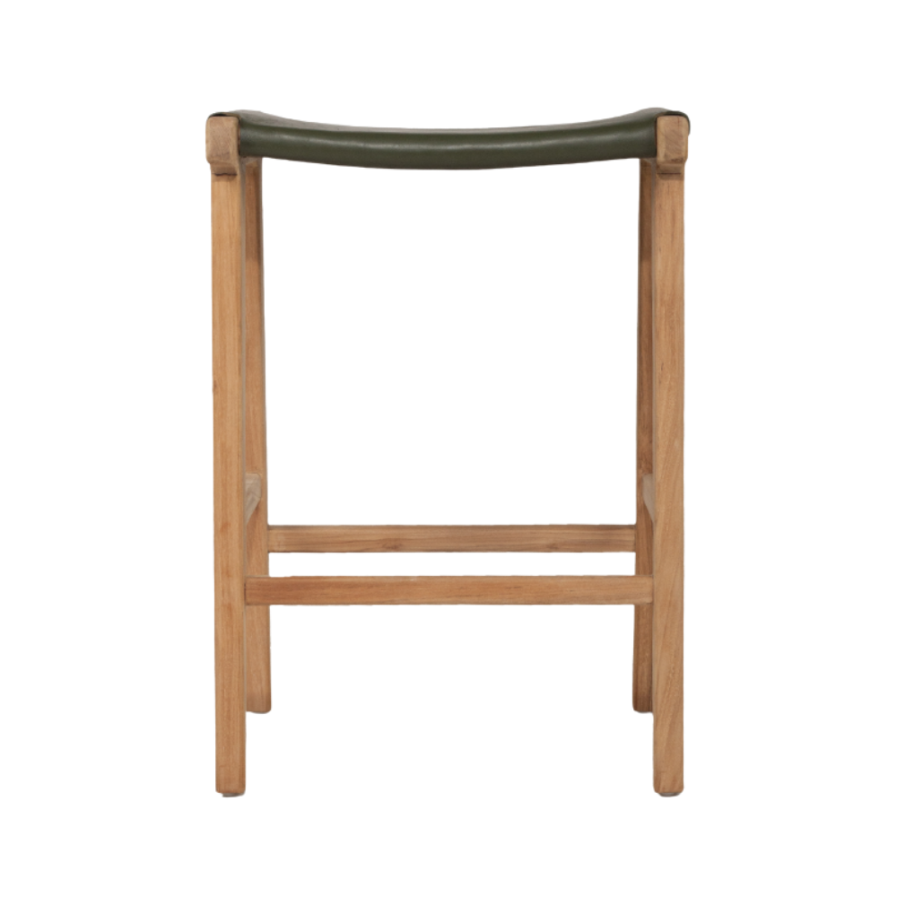 Karina Leather Counter Stool Backless Flat Olive 65cm