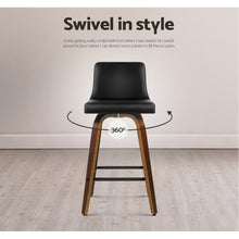 Load image into Gallery viewer, Grant Leather Counter Stool Wooden Swivel (Set of 2) Black 66cm