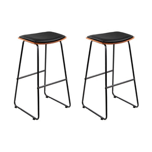 Porter Industrial Bar Stool Leather Backless (Set of 2) Black 76cm