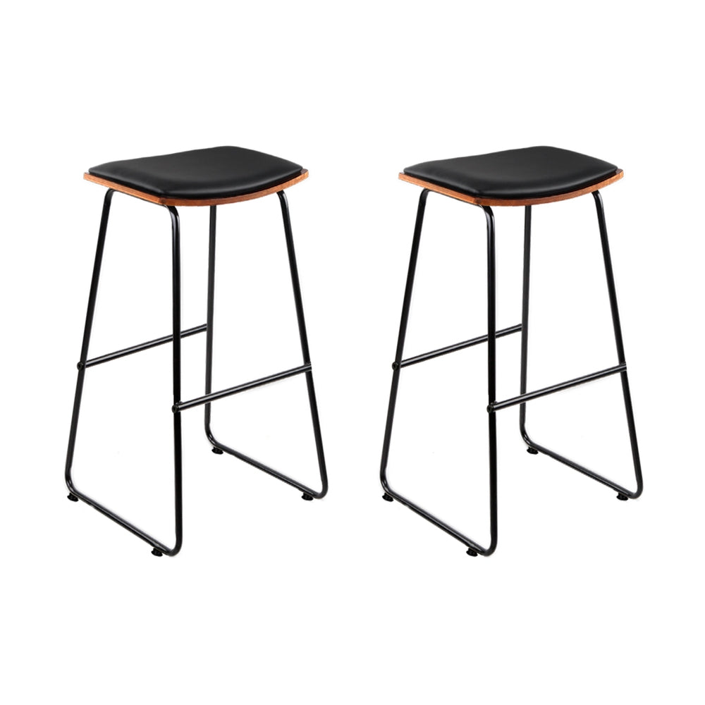 Porter Industrial Bar Stool Leather Backless (Set of 2) Black 76cm