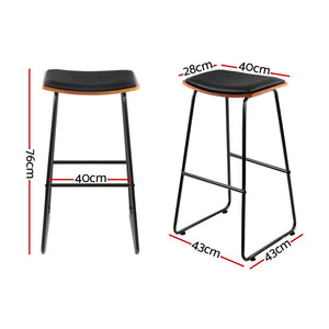 Porter Industrial Bar Stool Leather Backless (Set of 2) Black 76cm