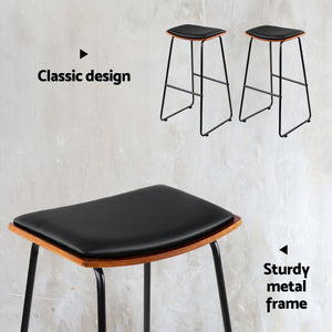 Porter Industrial Bar Stool Leather Backless (Set of 2) Black 76cm