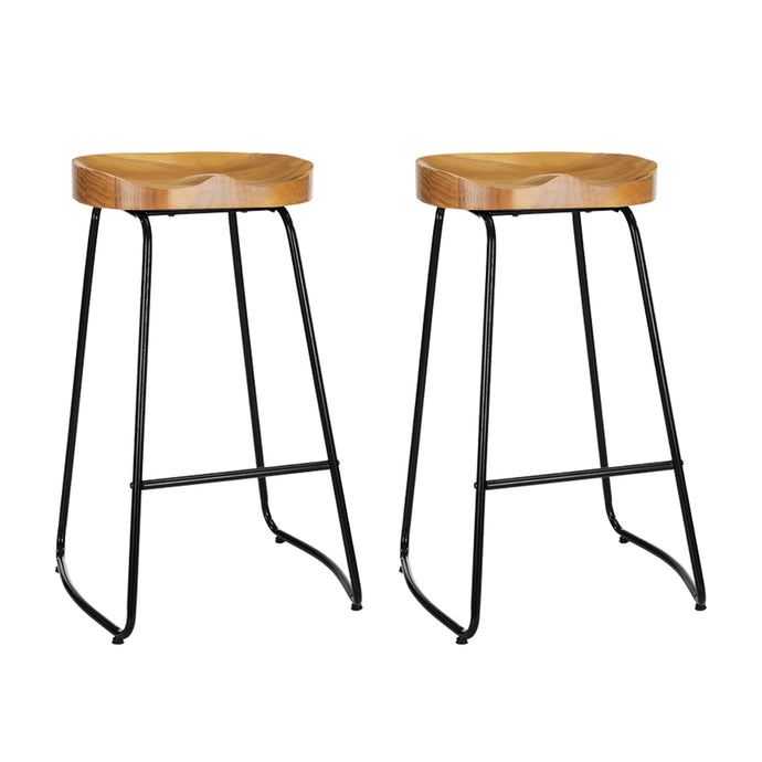 Parker Industrial Bar Stool Wooden Backless (Set of 2) Natural 75cm