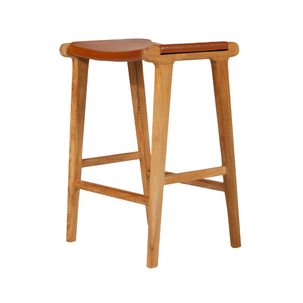 Bar Stools - Karina Leather Counter Stool Backless (Flat) Tan 65cm