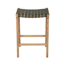 Load image into Gallery viewer, Bar Stools - Karina Leather Counter Stool Backless (Woven) Olive 65cm