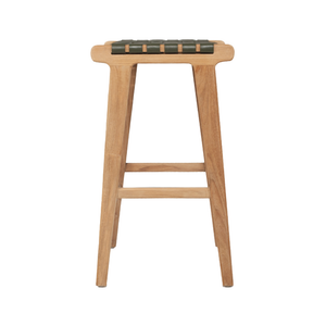 Bar Stools - Karina Leather Counter Stool Backless (Woven) Olive 65cm