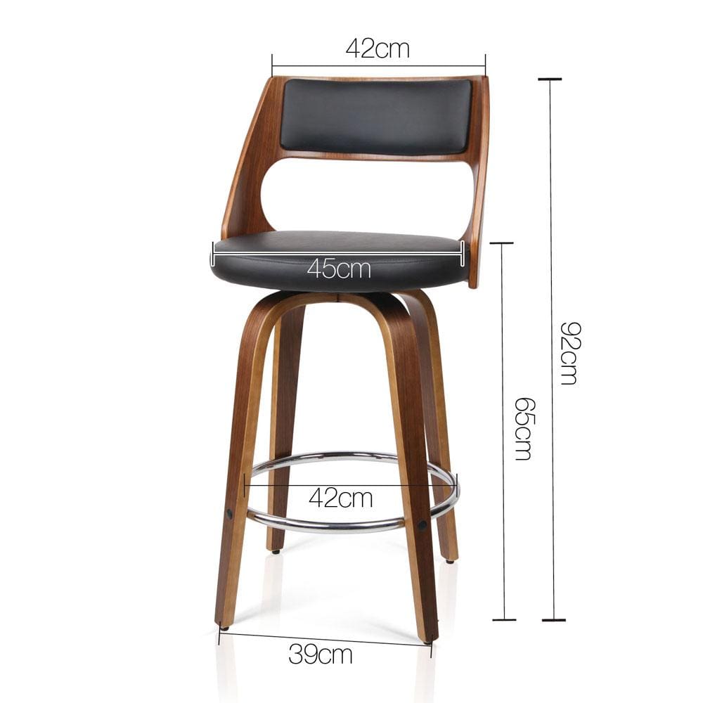 Buy Bentwood Wooden Counter Stool Leather Swivel (Set of 2) Black | Bar ...