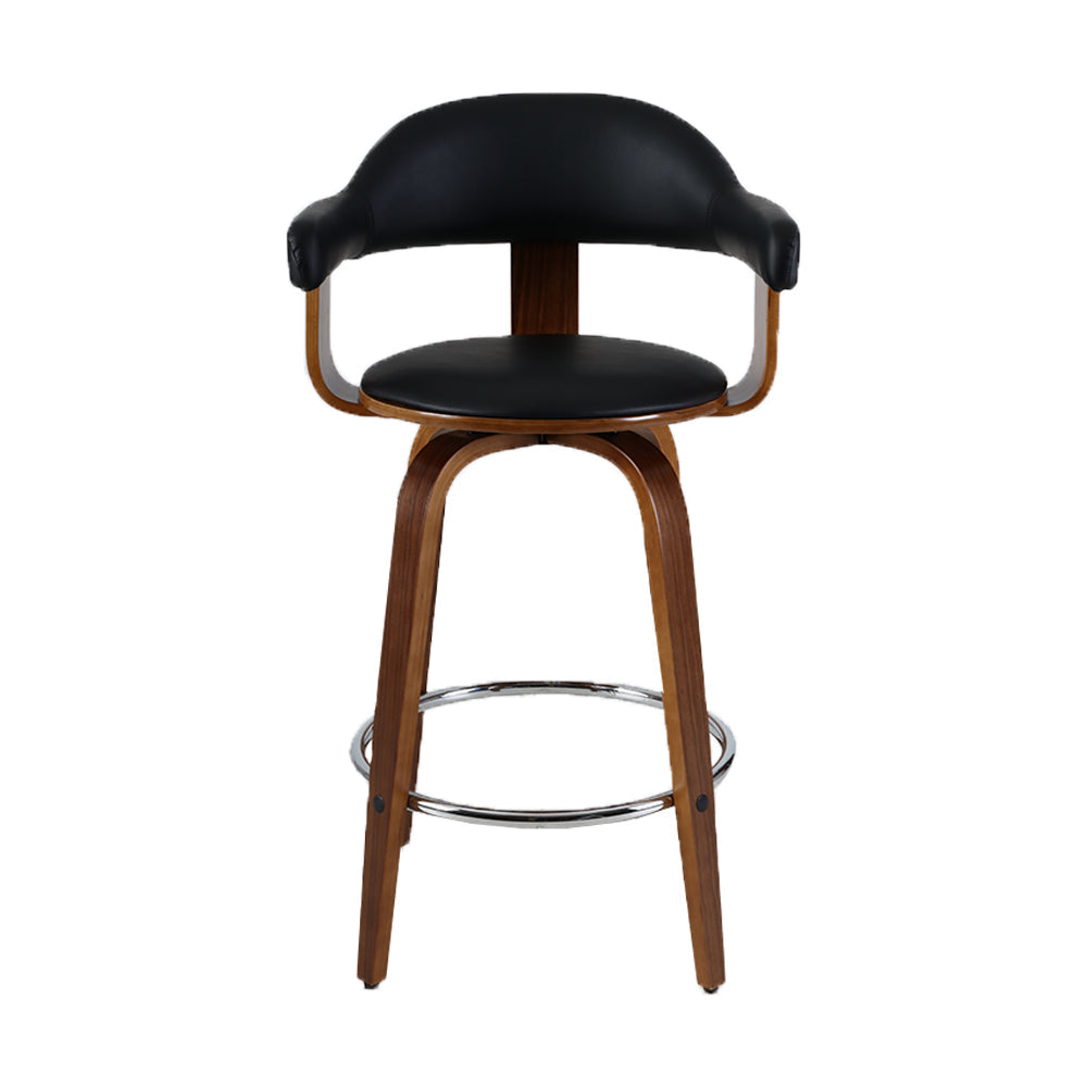 Buy Cassius Wooden Counter Stool Leather Swivel (Set of 2) Black 63cm ...