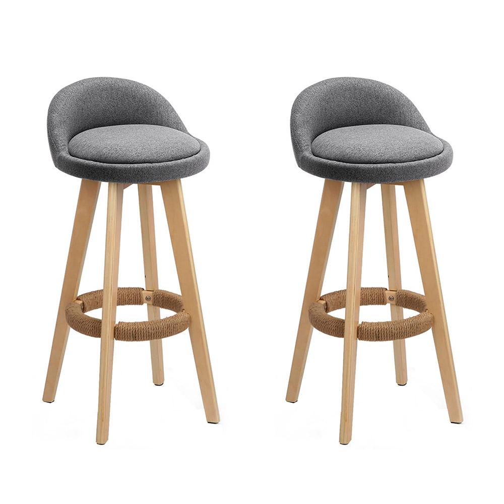 Bar Stools - Dalvey Set Of 2 Fabric Wood Kitchen Bar Stool Grey 69cm