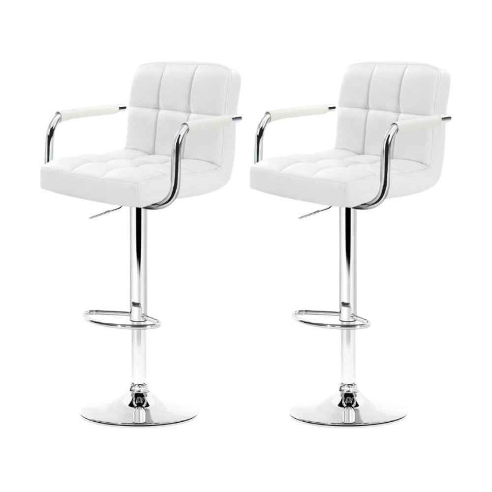 Bar Stools - Noa Set Of 2 Leather Gas Lift Swivel Kitchen Bar Stool White