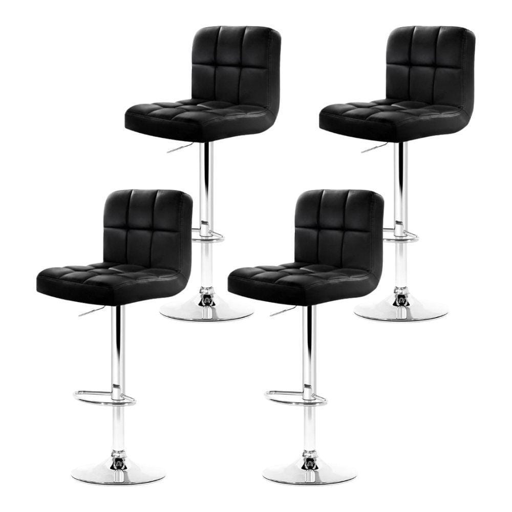 Bar Stools - Noel Set Of 4 Leather Gas Lift Swivel Kitchen Bar Stool Black